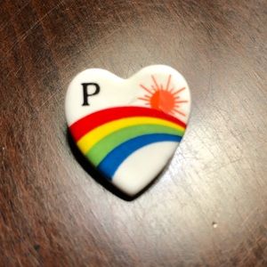 80's Vintage Heart Rainbow Pin Initial “P” 1980s Ceramic
